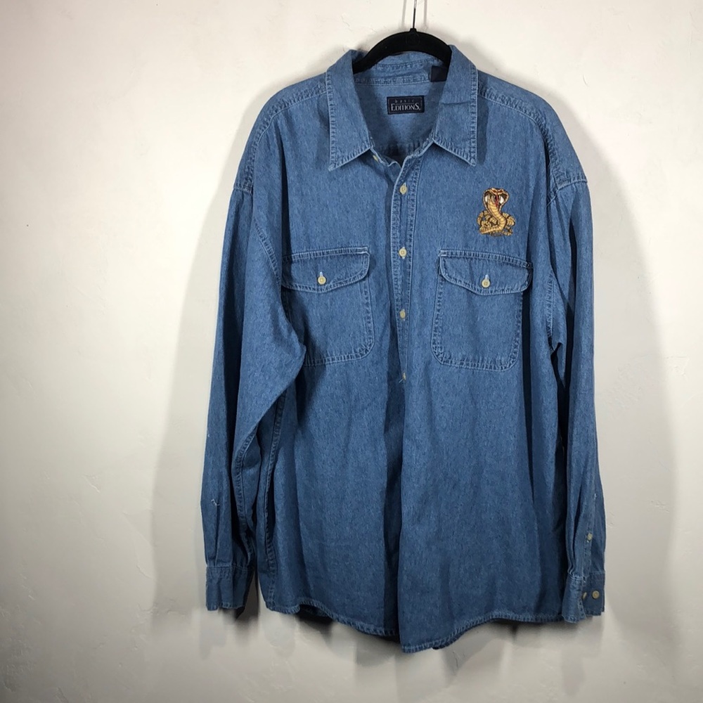Basic Editions Denim Cobra Button Down Shirt Xl - image 1